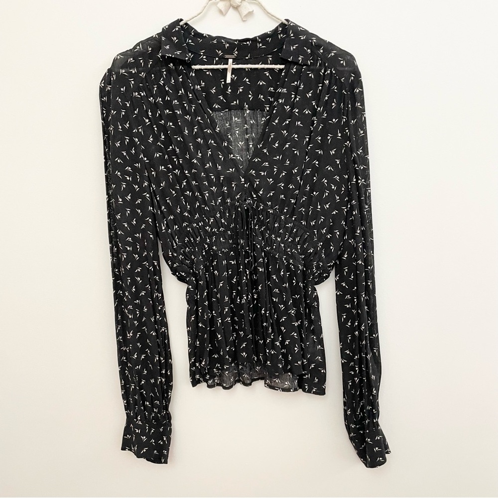 Free people black and white tulip print blouse shirt